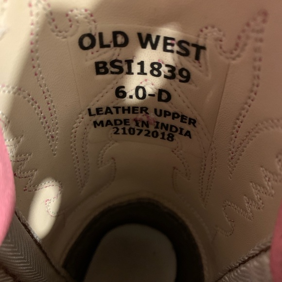 Old West Toddler Girls' Broad Square Toe Cowboy Western Boots Brown Pink Size 6 - Picture 4 of 7